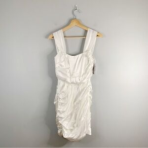 Alamour Roberta Dress Satin Ruched Bridal Mini White NWT Draped Fitted  XS